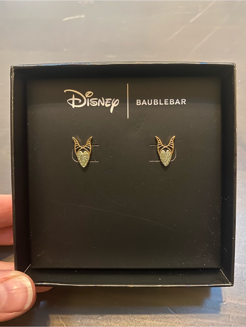 BaubleBar Disney Maleficent Horns Pave Rhinestone Stud Earrings NIB